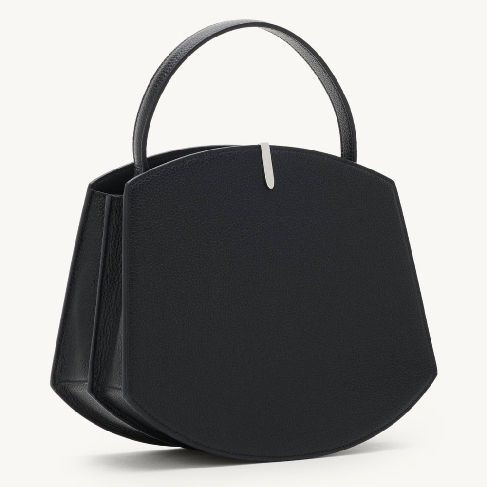 SAVETTE Florence 25 Top Handle Bag in Black Grained Calfskin Leather
